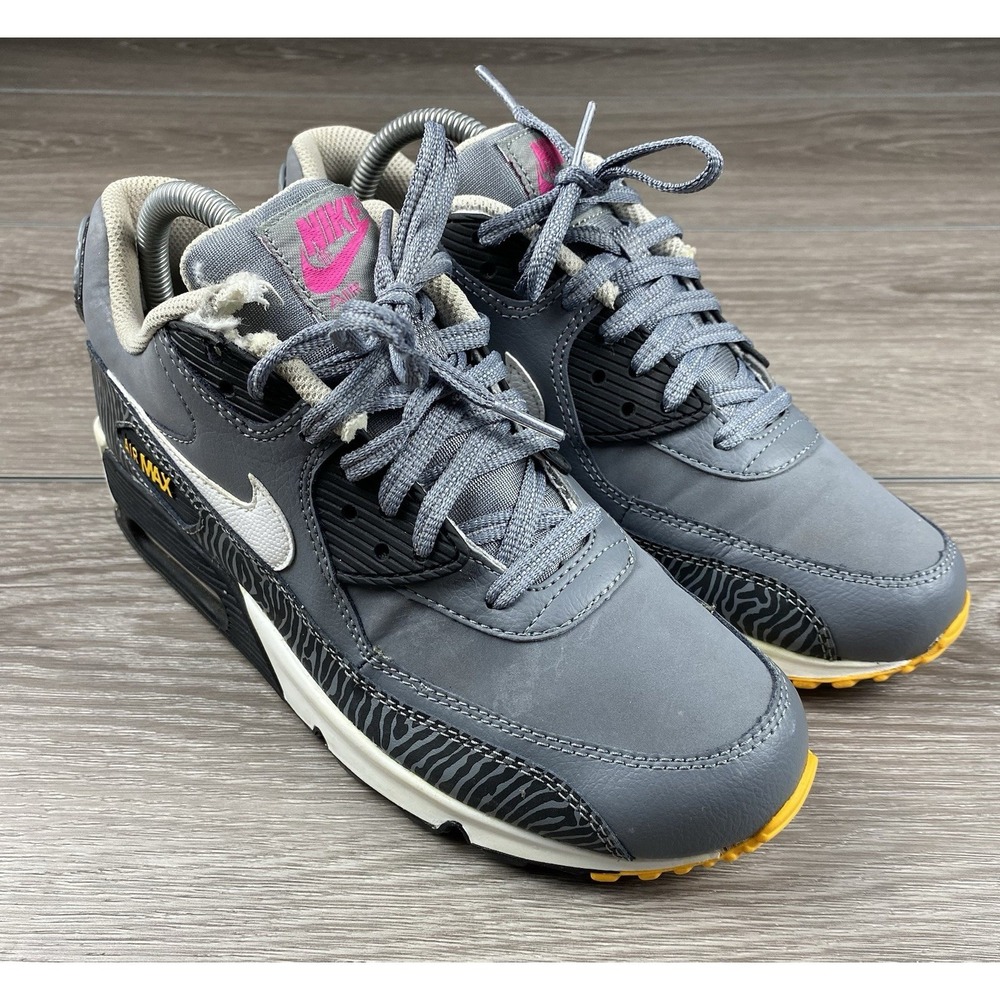 Nike Air Max 90 GS Grey Pink Yellow Womens Size 8.5 (7Y) 307793-075